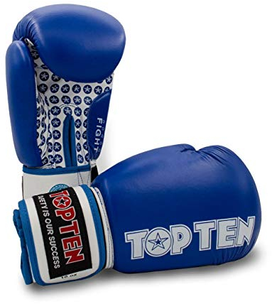 TOP Ten Boxhandschuhe Fight - 10 12 16 Oz - schwarz rot blau grün orange Kickboxen UVM. blau/weiß 10 Oz