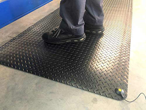 DUPLEX Pro ESD | ESD-Arbeitsplatzmatte mit 2 x Druckknopf + Erdungskabel |2-lagig + leitfähig | Made in GERMANY | Rautenprofil |14 mm hoch (60cm x 120cm, Schwarz)
