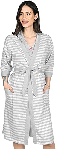 MijaCulture 2 en 1 Camisón de lactancia y bata, conjunto de camisón de maternidad 2076, Mezcla, M