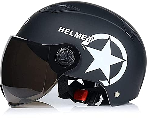 Sommer Motorrad Vintage Jethelm Retro Motorrad Halbschalenhelm Mit Sonnenblende Moped Rollerhelm Für Kinder Jugend Männer Frauen DOT/ECE Motorrad Jethelm (55-62Cm),Schwarz