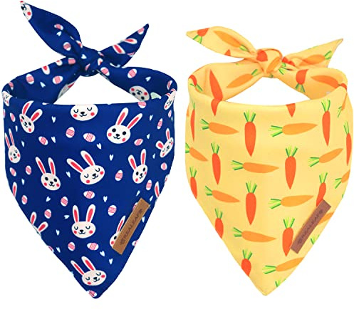 Realeaf Easter Dog Bandanas 2 Pack, Triangle Reversible Pet Scarf for Boy and Girl, Premium Durable Fabric, Holiday Bandana for Small Medium Large and Extra Large Dogs (X-Large)