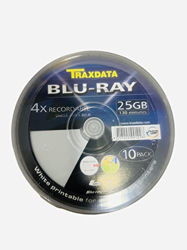 Traxdata Blu-Ray-Discs für Tintenstrahldrucker, 25 GB, 4 x 130 Minuten, Weiß, 10 Stück