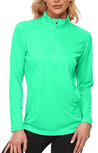 FANGJIN Damen Surf Shirt Bademode Oberteile Frauen Sommer Rash Guard UV Shirts Langarm Surf Shirt Schwimmen UPF 50+ modern Zipper Sweatshirt Grün S
