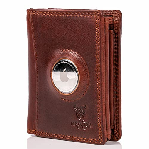 MATADOR Leder Geldbörse Herren Klein mit AirTag Fach┃TüV geprüfter RFID & NFC Schutz┃Kompaktes Slim Wallet für Männer┃Geldtasche mit Münzfach inkl. Geschenk-Box
