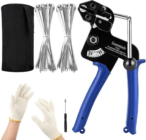 200-teiliges Kabelbinderpistolen-Set aus Metall, Kabelbinderpistole aus Edelstahl, verstellbares Spann- und Schneidwerkzeug mit 200 selbstsichernden Kabelbindern aus Edelstahl 304
