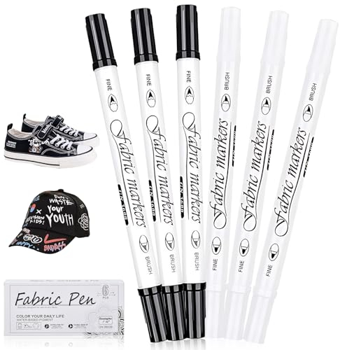 6 Stück Textilstifte,Weiß Und Schwarz Dual Tip Textilmarker Textilstift, Waschfest Textilmarker ,Für T-Shirts,Stofftaschen Und Andere Textilien -Für Kinder Erwachsene Textilstifte Waschmaschinenfest
