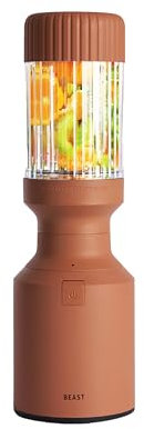 BEAST The Mini Blender Mini blender de cuisine mélange smoothies et smoothies, vinaigrettes, sauces, plongées, couvercle de paille et pailles incluses, 600 W (terra)