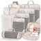 MUUKAIII Koffer Organizer Set 9 Teilig, Packing Cubes Compression, Packtaschen mit Kompression, Travel Organizer für Koffer und Rucksack, Packwürfel, Kofferorganizer Reise Kleidertaschen, Beige