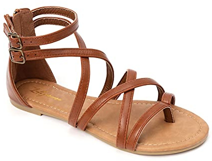 HEVA Damen Casual Riemchensandalen Komfort Einstellbare Flache Sandalen（7UK 41EU,Dk Braun）