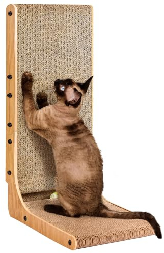 EHEYCIGA L Shape Vertical Cat Scratcher, 68cm High Scratching Board for Indoor Cats, Protecting Furniture Scratch Pad, Cardboard Cat Scratching with Ball Toy