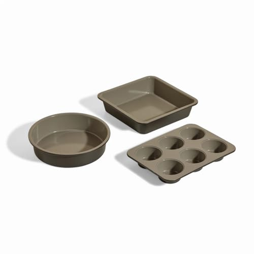 Our Place Wonder Oven Baker’s Kit – 3-Piece Toxin-Free Ceramic Nonstick Bakeware Set (20cm Round, 20cm Square, 6-Cup Muffin Pan) - Oven-Safe up to 232°C - Char