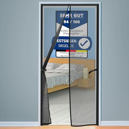 HONGTAISHENG Moustiquaire Fenetre Magnetique, 90x220cm Moustiquaire Porte Fenetre, Fermeture Automatique, Moustiquaire Baie Vitree Coulissante pour Porte Exterieur, Balcons, Caves, Noir