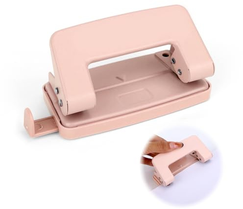 2 Hole Paper Punch,Metal Two Hole Punch，Adjustable 2 Hole Paper Puncher for A4/A5/B5 Looseleaf Book and Home Supplies（Pink）