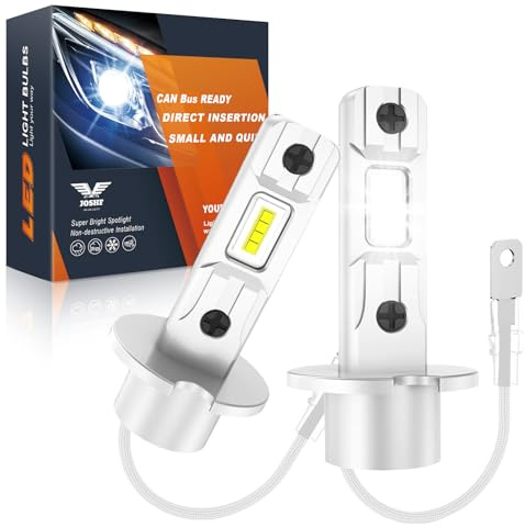 JOSHF Ampoule H3 LED, 32000LM 600% Lumineuses 6500K Blanc Froid, H3 LED 12V Lampe de Brouillard de Voiture, Mini Taille 1:1 Plug & Play, Lot de 2