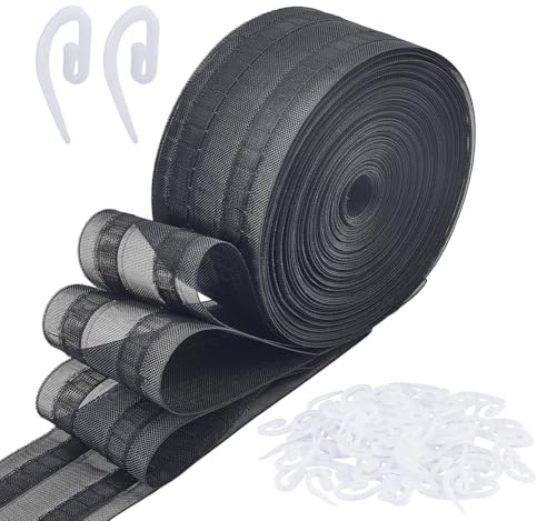 NBEADS 10 m gardinveckband, 7,5 cm transparent vågig gardinband, hopfällbara polyestergardinband med 100 Draperade gardinkrokar, vikbar vågig