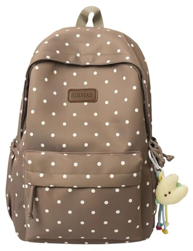 Cymwer Cute Polka Dot Laptop Ryggsäck Stor kapacitet Reseryggsäck Lätt bokväska för kvinnliga grund- och mellanstadiestudenter (khaki)