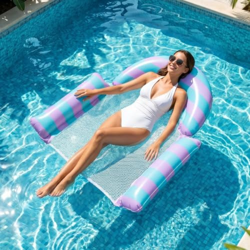 Hamac de Piscine Gonflable pour Adultes, 4-en-1 Hamac à Eau, Matelas Gonflable Piscine Confortable en PVC, Fauteuil de Piscine Flottant pour Plage, Lac et Vacances