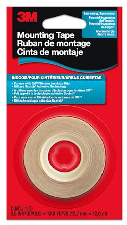3M Window Film Mounting Tape, 1/2 in x 13.8 yd Roll, For Use with 3M Window Insulator Kits, Use on Painted Wood, Aluminum, and Vinyl-Clad Molding and More, Indoor Use, Easy to Apply (2145C)