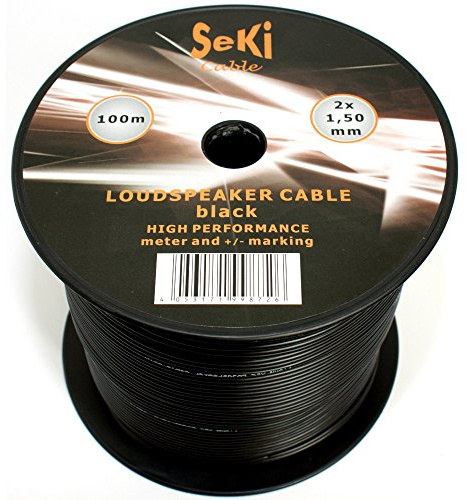 Câble de haut-parleur 2 x 1,50 mm² – 100 m – Noir – CCA – Câble audio – Câble d'enceinte