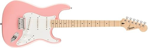 Squier by Fender Limited Edition Sonic Sonic® Stratocaster® E-Gitarre HT, Ahorngriffbrett, weißes Schlagbrett, Shell Pink