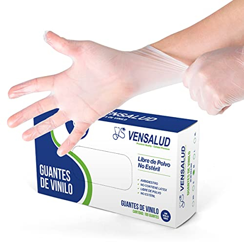 VENSALUD | Guanti Monouso in VINILE | Senza Polvere | Resistente | Per laboratori, sanitari, cucina, studi di tatuaggi, veterinaria, pulizia | Senza lattice | 100 pz. | Semi-Bianco | Taglia M