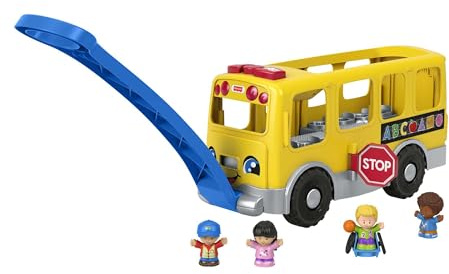 Fisher-Price Little People Autobús Escolar Grande Juguete de Arrastre con 4 Figuras, bebés +1 año, versión español (GTL68)