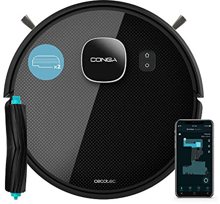 Cecotec Robot Aspirapolvere & Friegasini Conga Eternal Pet X-Treme. 3000 Pa, Autonomia 110 min, Aspirazione massima 2500 Pa, 3 Livelli, Spazzola in Silicone, App, 10 Programmi, Mopa Extra