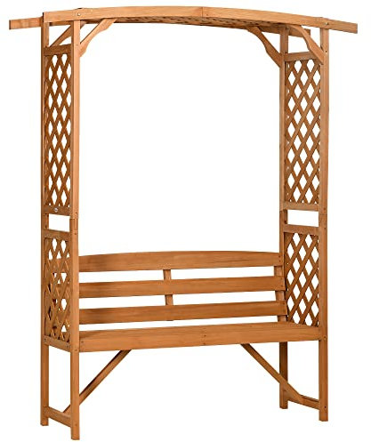 Outsunny Panchina da Giardino in Legno di Abete con Arco Decorativo per Piante e Vasi, 160x50x198 cm, Marrone