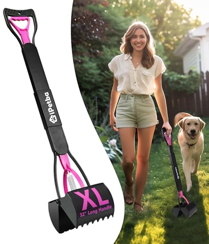 IPETBA 80 cm Raccogli Cacca Cane Manico Lungo Senza Piegarsi Paletta Raccogli Cacca Cani Pieghevole Pooper Scooper per Ghiaia, Terreno, Erba