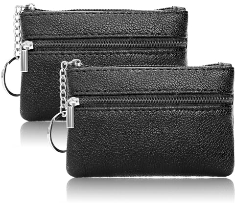 2 Stück Schlüsseltasche Schlüsseletui aus PU Leder,Kleine Schlüsselmäppchen für Damen und Herren,Mini Portemonnaie für Autoschlüssel,Geld und Karten,Münzbeutel mit Reißverschluss,Schwarze Geldbörse