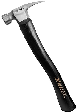 XETROL California Hammer 16 oz, Rip Claw, Milled Face, Hickory Wood Handle, Curved Handle for Woodworking, Clamping, Drilling, Carpentry, Driving, Pulling Out Picture Hanging Nails, Wall nails