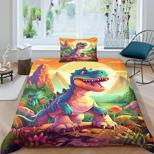 BANEUBBDE Stampa 3D Dinosaur Set Di Biancheria Da Letto Con 3 Pezzi Copripiumino Con Chiusura A Cerniera Per Ragazzi E Ragazze,coppie,camera Da Letto,decorazione Single（135x200cm）