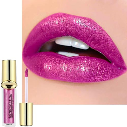 Glitter Lip Gloss Bright Pink Shimmering Lipsticks, Hot Pink Non-Stick Cup Lipstick, Long Lasting Highly Pigmented Liquid Lipstick Lip Gloss, Waterproof Smudge-proof Full Coverage Lip Stain, Gift for