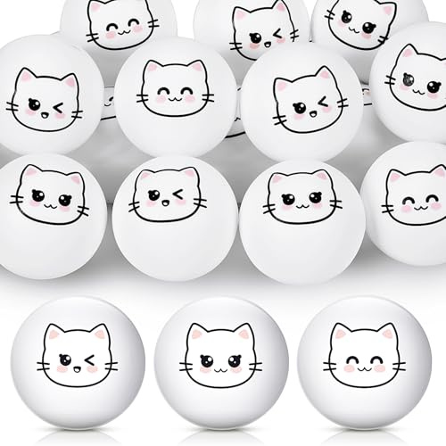Soulchen 24 Pcs Cat Table Tennis Balls Novelty Face Cute Table Tennis Balls Bouncy Cats Toys for All Golfers Birthday Gift Outdoor Practice Pet Toys