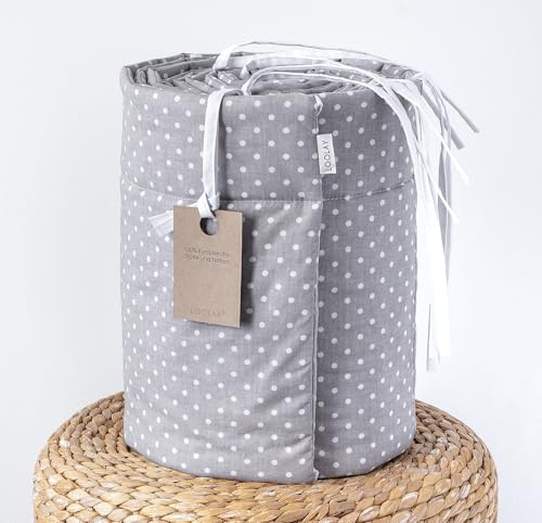 LOOLAY Mini Punkte Grau 100% Baumwolle 420, 360, 210, 180 x 30 cm Bett Bettgitter Netzstoff (210 cm)
