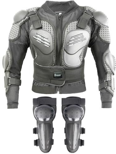 Motorcyle Jacket Suit for Kids Teenagers-Motocross Armror Protective Jackets with Knee Pads for Dirt Bike ATV MTB (US, Alpha, Small, Regular, Black)