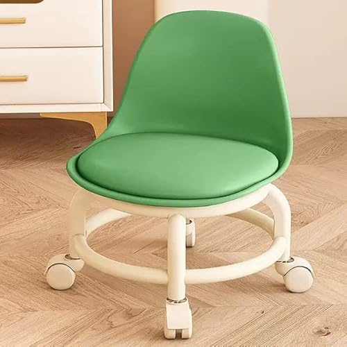 Taburete rodante con ruedas, asiento bajo de piel sintética para oficina en casa y fitness, taburete redondo con ruedas con comodidad y movilidad