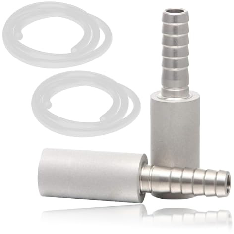 Joywayus Aeration Stone 0.5 Micron Stainless Steel Oxygenation Diffusion Stone 1/4 Barb for Home brewing Wine Beer Soda + 20 Inch Silicone Hose (Pack of 2)
