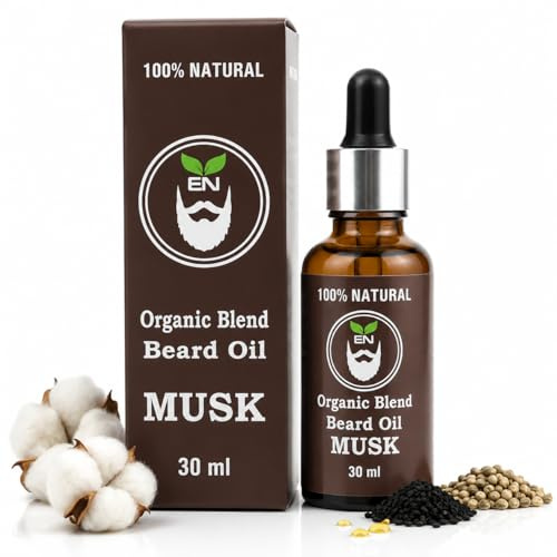 EverNook Organic Musk Beard Oil for Men – Beard Growth & Moisturising Formula with Argan, Jojoba & Castor Oils – Softens Facial Hair, Reduce Frizz – 30ml