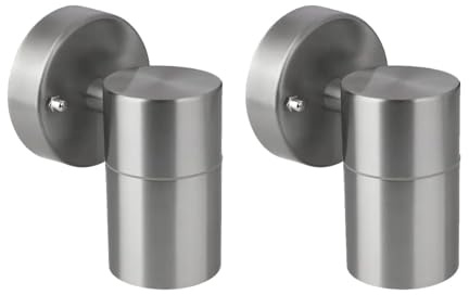 Bright Source 2X GU10 Outdoor Wall Spot Downlight Fitting, Silver, Stainless Steel Construction, IP44 Rated, Modern Home Porch Light