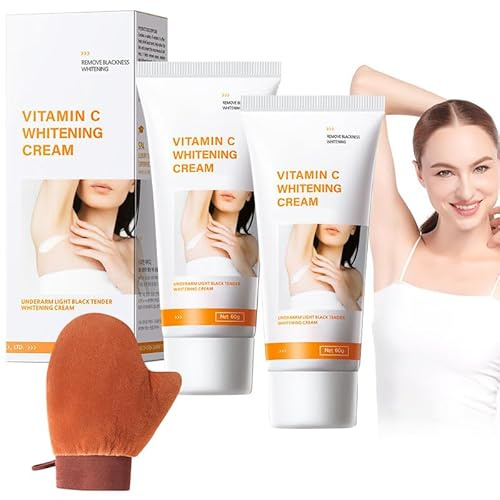 2 PCS Crema Sbiancante per il Corpo 60g con Guanto Autoabbronzante Underarm Whitening Cream Crema Sbiancante Intima per Ascelle Ginocchia Interno Coscia e Zone Sensibili Azione Idratante e Uniformante