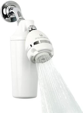 Aquasana Filtered Shower Head - Max Flow Rate w/Adjustable Showerhead - Reduces Over 90% of Chlorine from Hard Water - Carbon & KDF Filtration Media - Soften Skin & Hair - AQ-4100