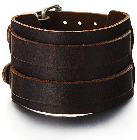Grande, Uomo Braccialetto di Cuoio, Bracciale Vera Pelle Marrone, Fascia di Polso, con Fibbia Ardiglione