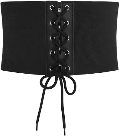 BlackButterfly Cinturón Corsé Mujer Reversible 14 cm | Cordón Entrelazado, Cierre de Broches, Dos Caras, Elástico Ancho, Tallas S-XXL