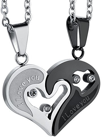Jstyle Valentines Day Gifts for Her/Him Stainless Steel Mens Womens Matching Couple Necklace Pendant Love Heart CZ Puzzle Couples Jewelry Set