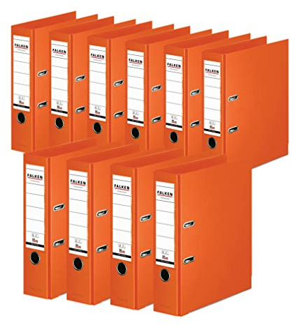 Original Falken 10er Pack Chromocolor Premium-Ordner. Made in Germany. Kunststoffbezug außen und innen 8 cm breit DIN A4 orange Ringordner Aktenordner Briefordner Büroordner Plastikordner