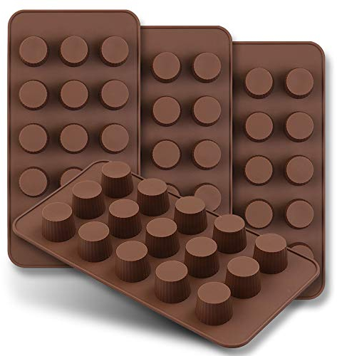 HomEdge, Set di 4 mini stampi per cioccolatini con 15 stampini, antiaderenti, in silicone per uso alimentare, per caramelle, cioccolato, burro di arachidi
