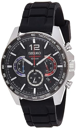 Seiko SSB347 Watch for Men - Analog, Black Ion Finish Bezel, Quartz Chronograph, Tachymeter, Water-Resistant to 100m