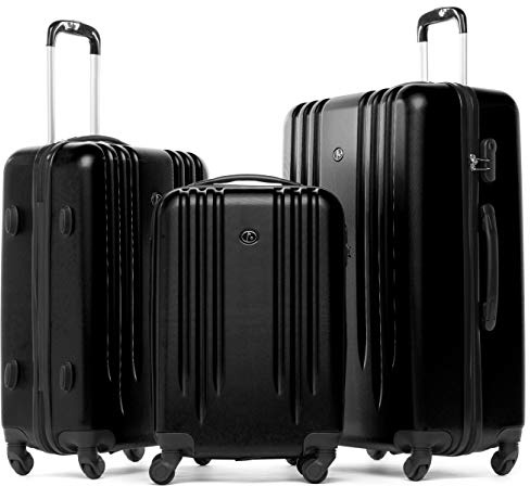 FERGÉ Juego 3 Maletas rigidas Marseille Equipaje de Viaje Dura Trolley Set con 4 Ruedas giratorias (360) Negro