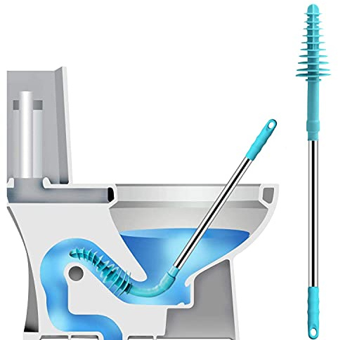 STRAWBLEAG Plunger, Efficient Piston-Type Power Cleaned Unblocker, 72cm Length Flexible Rubber Head Unclogger Snake with Stainless Steel Handle for Clogged Siphon Toilet (Blue)